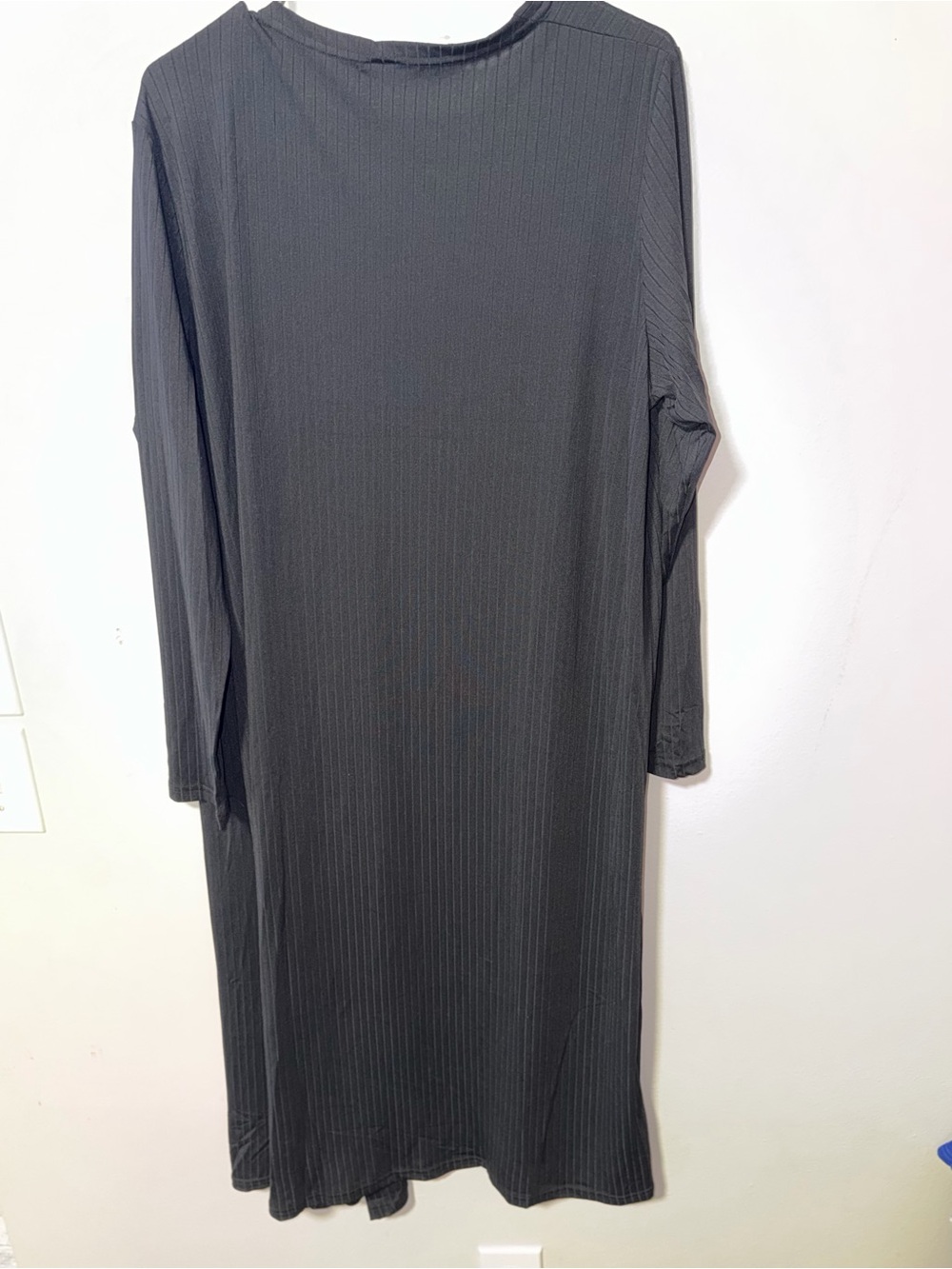 Long Open-Front Ribbed Cardigan - Black - Picture 12 of 12